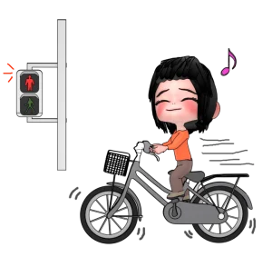 信号無視をする自転車に乗った女性のイラスト