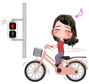 信号無視をする自転車に乗った女性のイラスト
