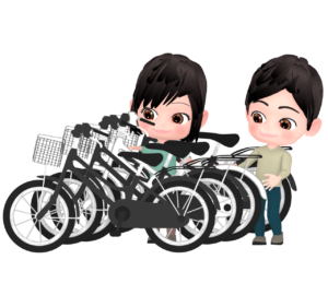 自転車を並べている男女のイラスト