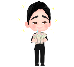 大金にニヤける男性のイラスト