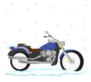 雪が積もるバイクのイラスト