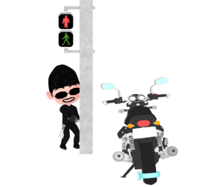 バイクを見る泥棒のイラスト