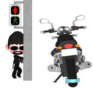 バイクを見る泥棒のイラスト