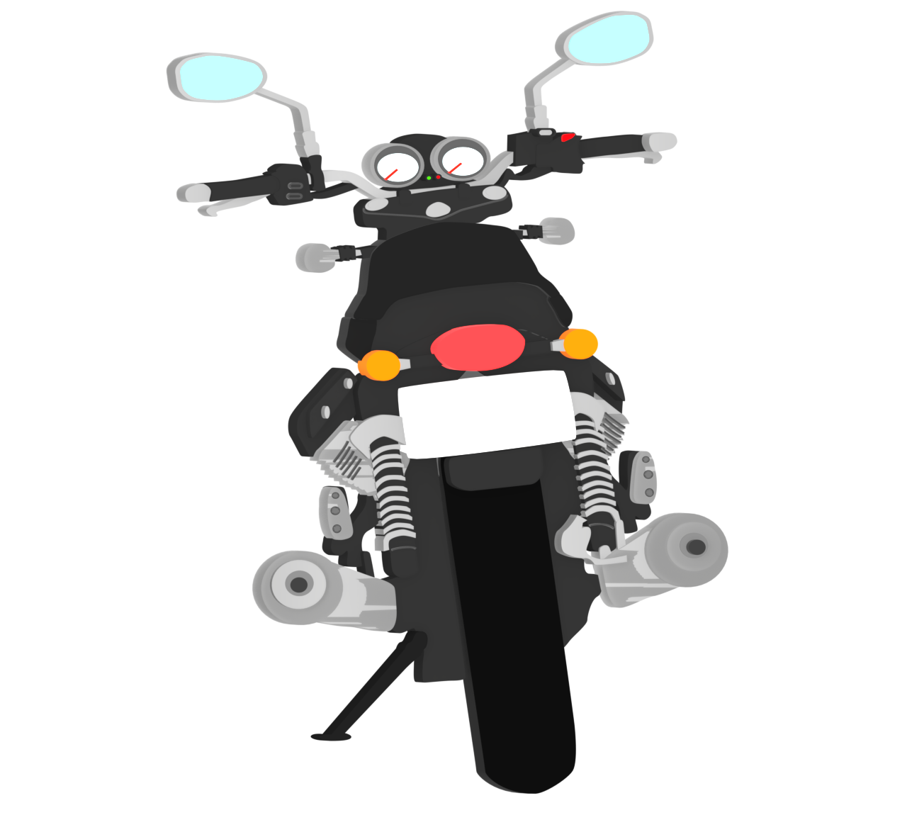 後ろから見る停車したバイクのイラスト