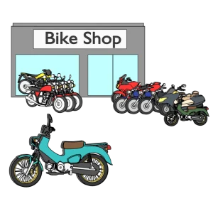 バイクショップで原付を納車したイラスト