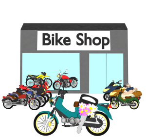バイクショップで納車したイラスト