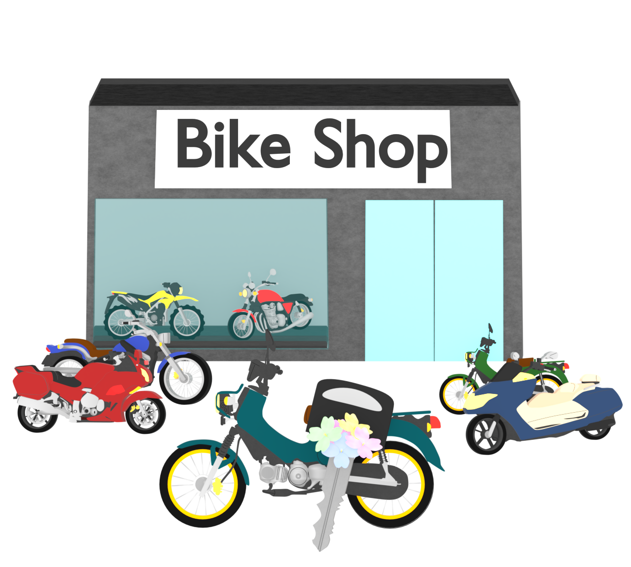 バイクショップで納車をしたイラスト