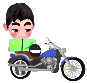 バイクツーリングで地図を見るライダーのイラスト
