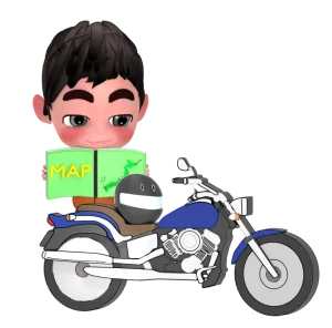 バイクツーリングで地図を見るライダーのイラスト