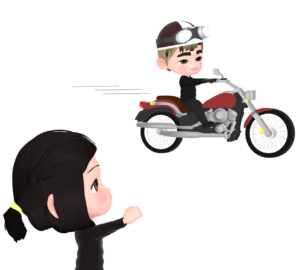 バイク乗りにガッツポーズをする女性のイラスト