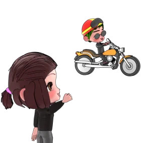 バイク乗りにガッツポーズをする女性のイラスト