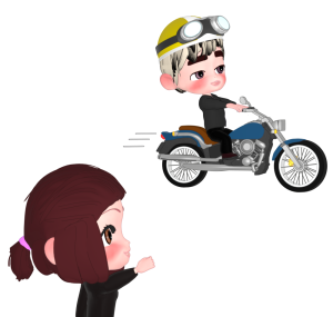 バイク乗りにガッツポーズをする女性のイラスト