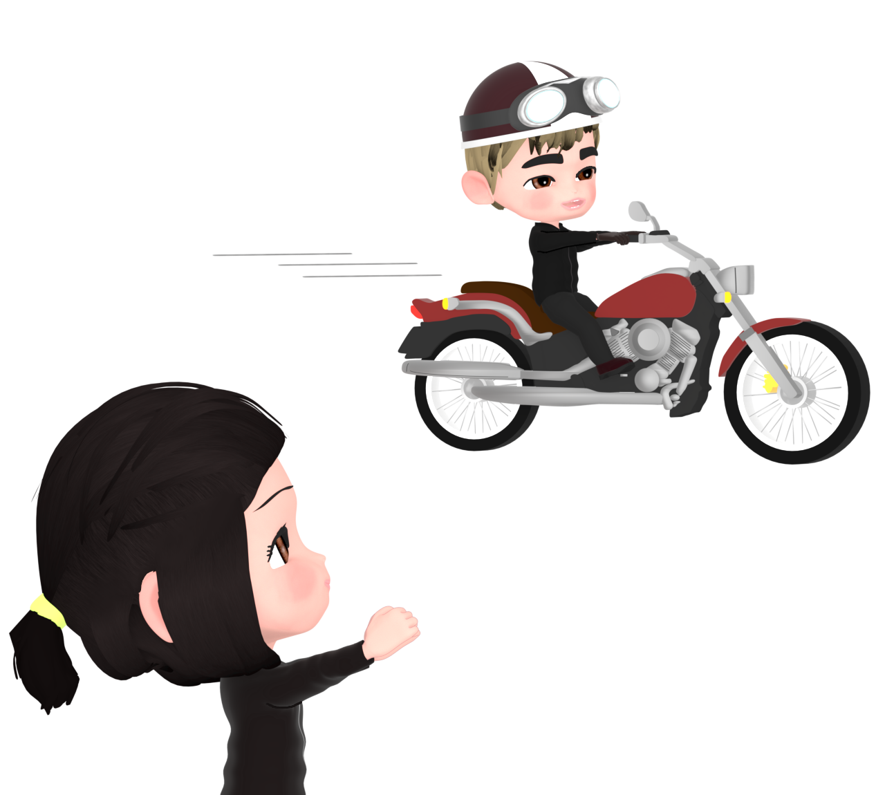バイク乗りにガッツポーズをする女性のイラスト