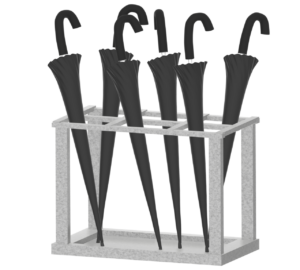 黒の傘が並ぶ傘立てのイラスト