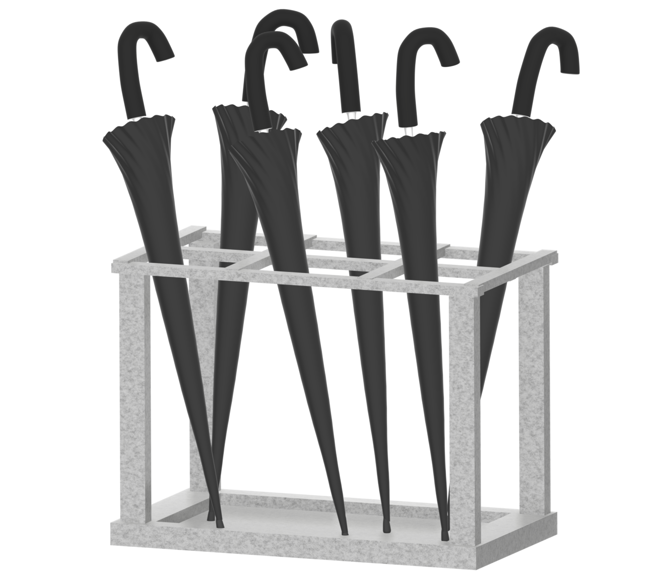 黒の傘が並ぶ傘立てのイラスト