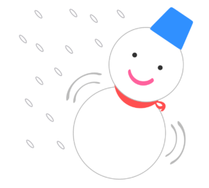 吹雪の中の雪だるまのイラスト