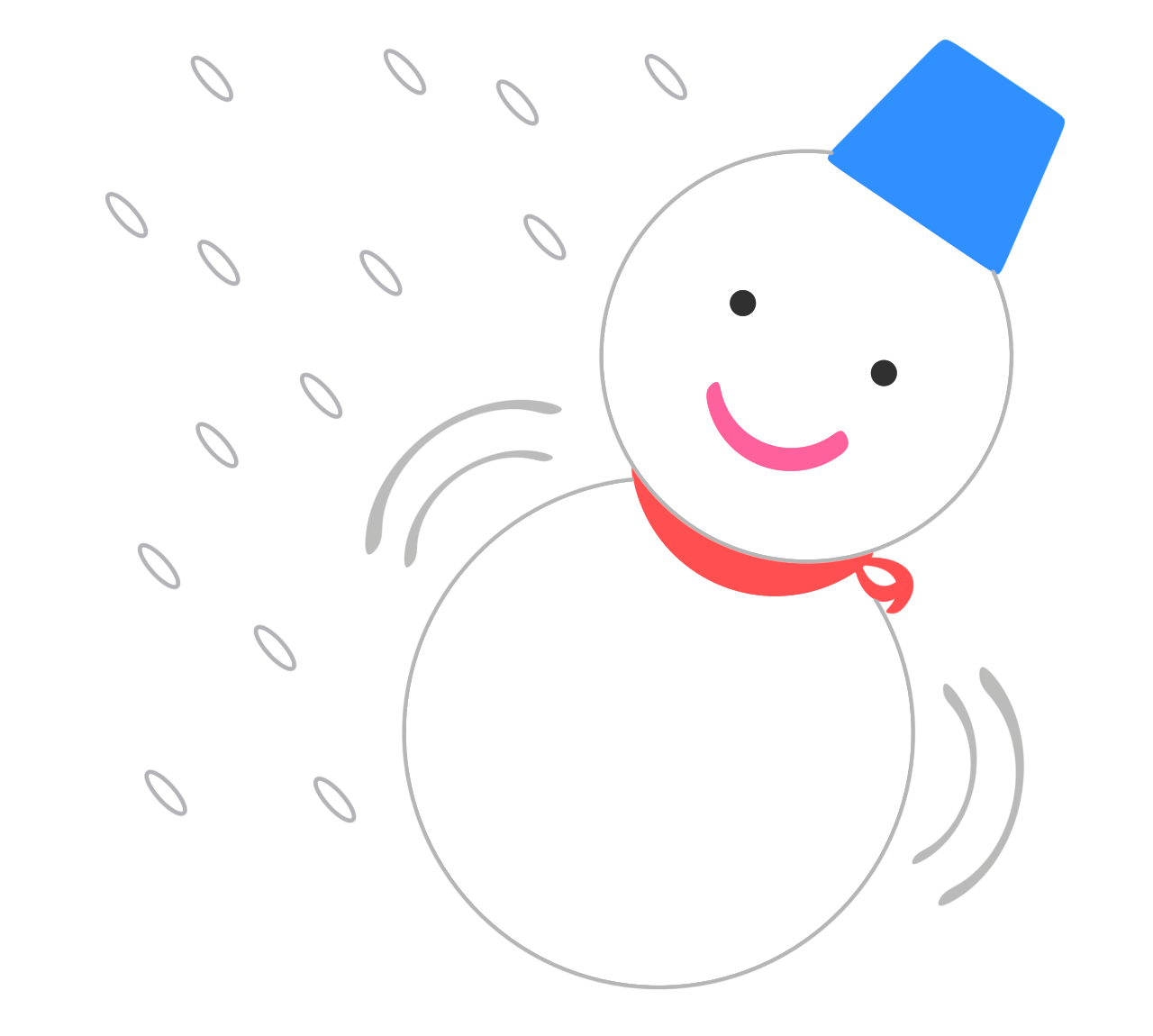 吹雪の中の雪だるまのイラスト