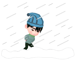吹雪の中を歩く男性のイラスト