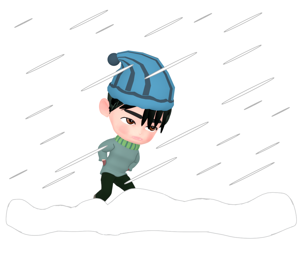 吹雪の中を歩く男性のイラスト