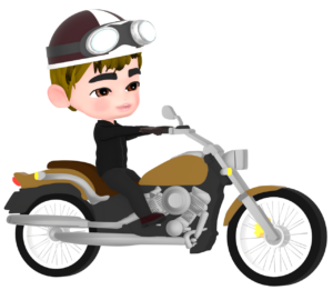 金髪男性が乗るアメリカンバイクのイラスト