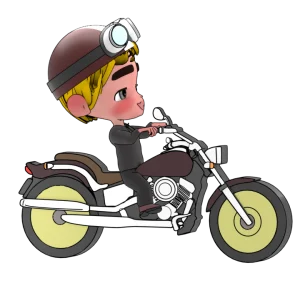 金髪男性が乗るアメリカンバイクのイラスト