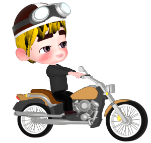 金髪男性が乗るアメリカンバイクのイラスト