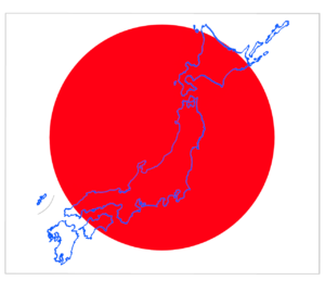 青色の日本列島と国旗のイラスト