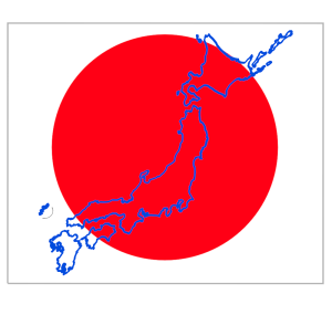 青色の日本列島と国旗のイラスト