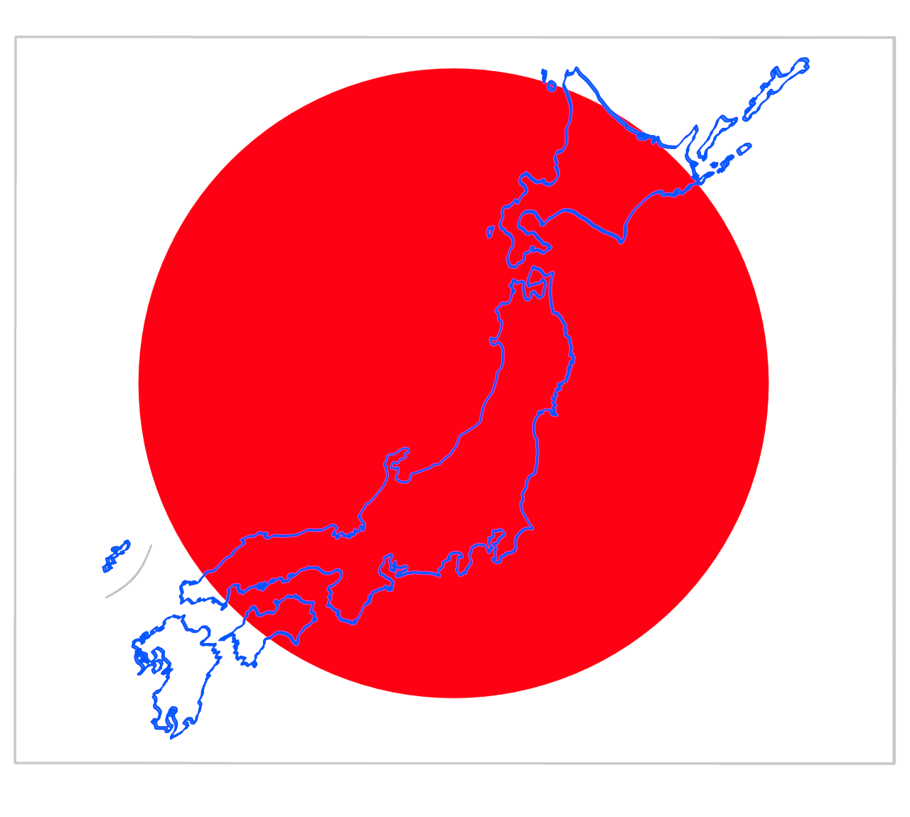 青色の日本列島と国旗のイラスト