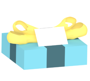 メッセージカードが付いたかわいいプレゼント箱のイラスト