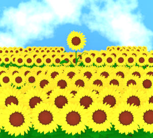 青空とひまわり畑のイラスト