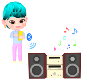 Bluetoothでコンポに音を飛ばす女性のイラスト