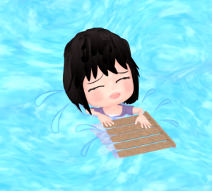 板に掴まり漂流をする女性のイラスト