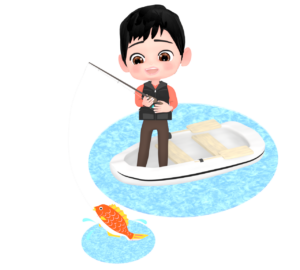 船釣りをする男性のイラスト