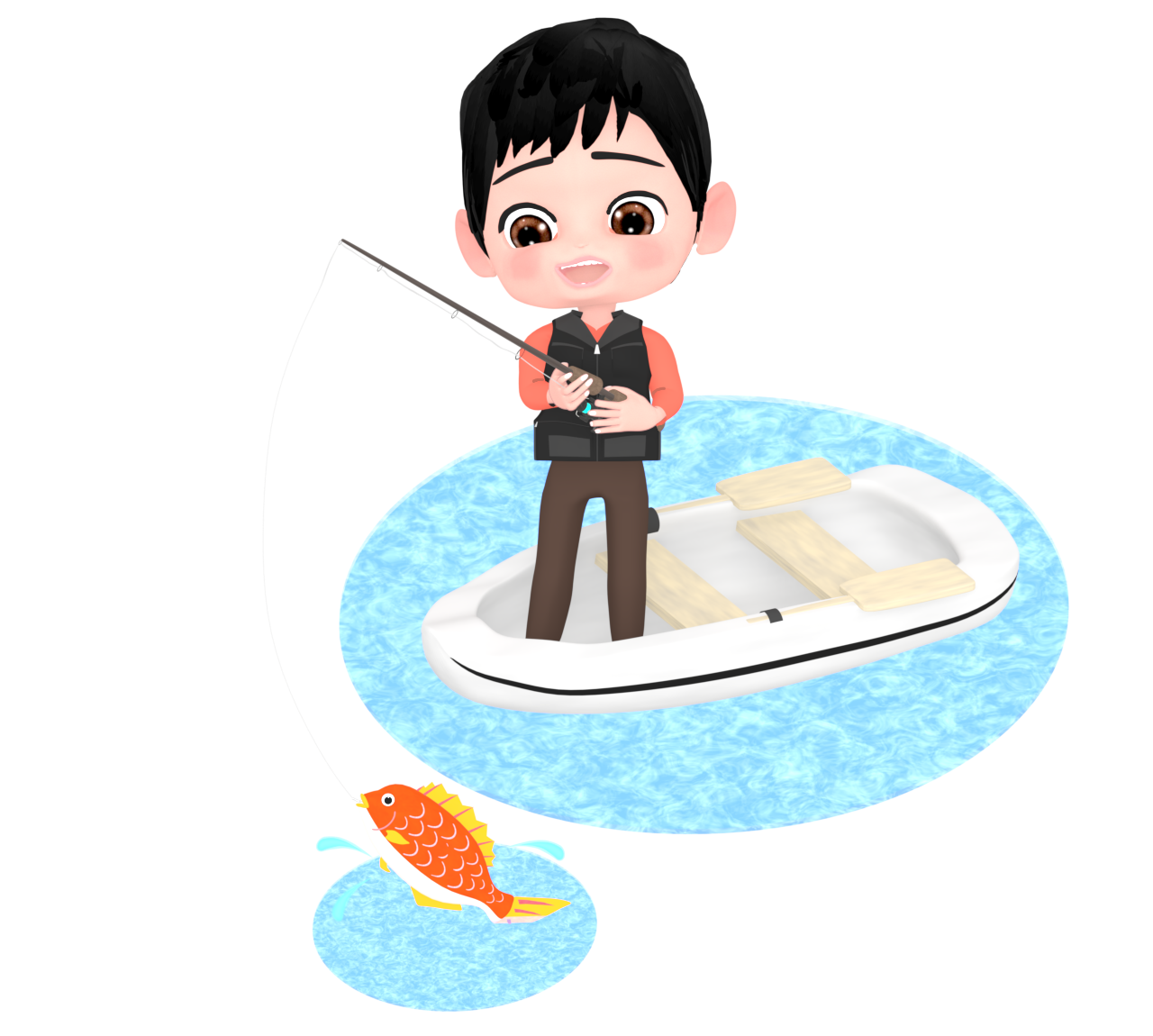 船釣りをする男性のイラスト