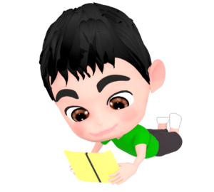 本を寝転んで読む男の子のイラスト