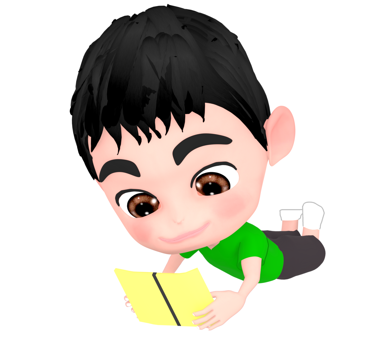 本を寝転んで読む男の子のイラスト