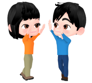 両手でハイタッチをする男女のイラスト