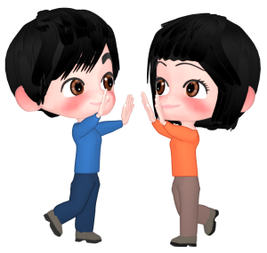 両手でハイタッチをする男女のイラスト