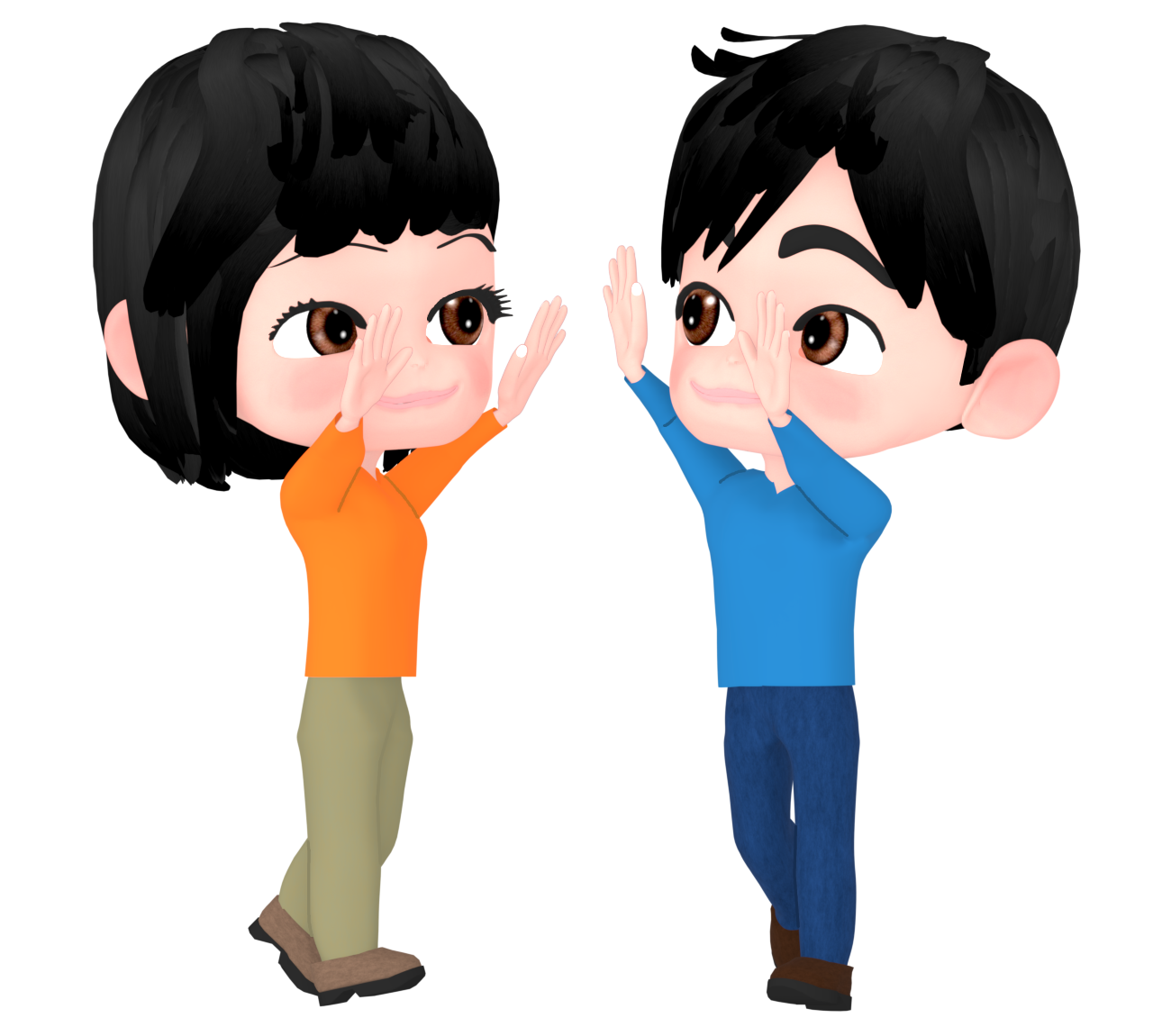 両手でハイタッチをする男女のイラスト