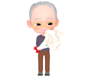 花束を貰う敬老の日のおじいちゃんのイラスト