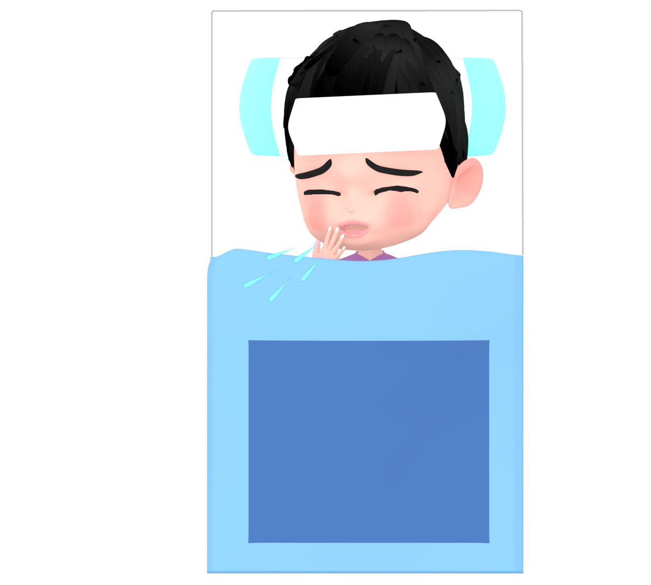 風邪で寝ながら咳をする男の子のイラスト
