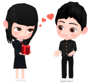 男子にチョコを渡す女の子のイラスト