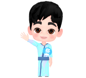 浴衣を着て手を振る男の子のイラスト