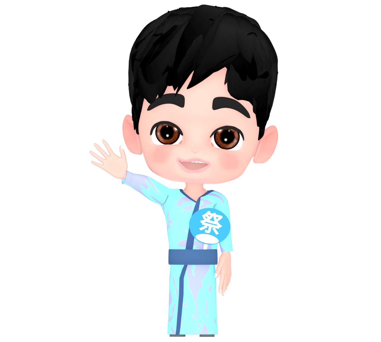 浴衣を着て手を振る男の子のイラスト