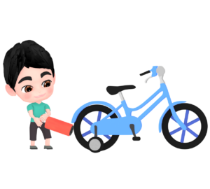自転車の空気を入れる男の子のイラスト