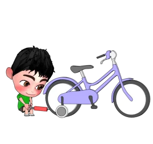 自転車の空気を入れる男の子のイラスト