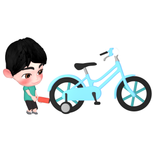 自転車の空気を入れる男の子のイラスト