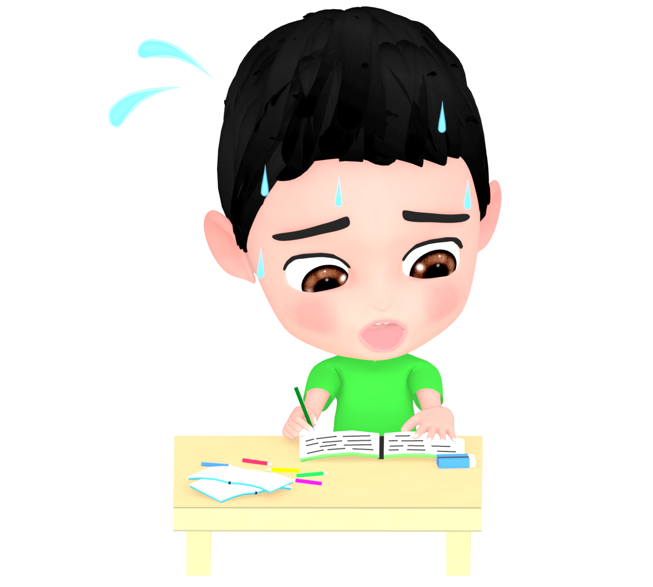 宿題が終わらない男の子のイラスト