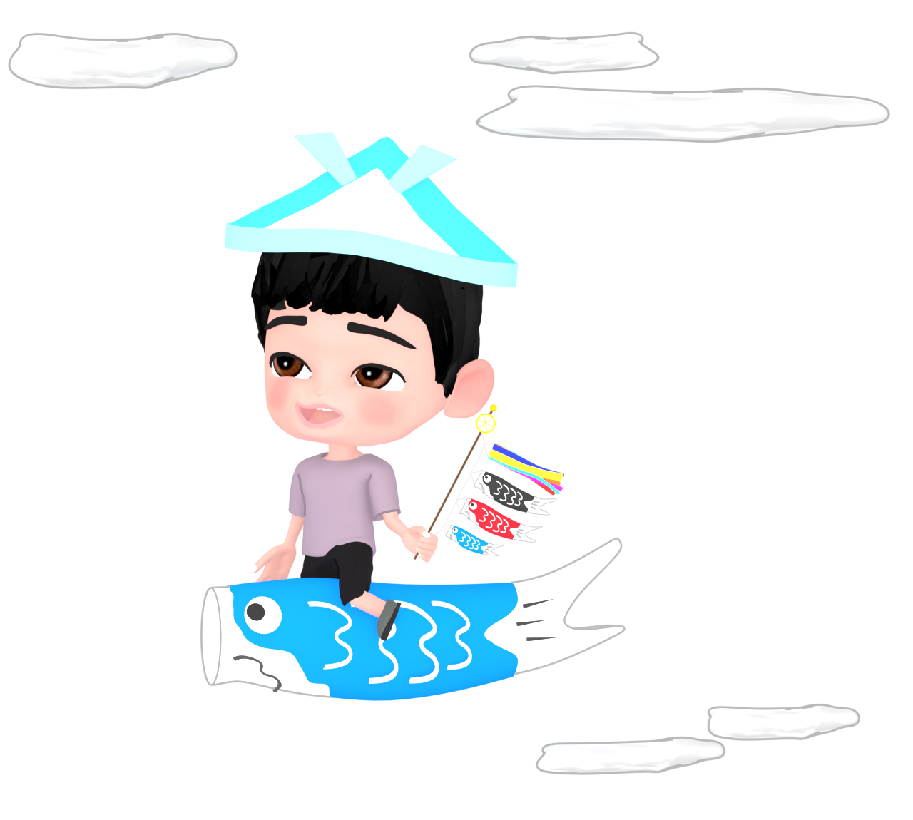 鯉のぼりに乗る男の子のイラスト